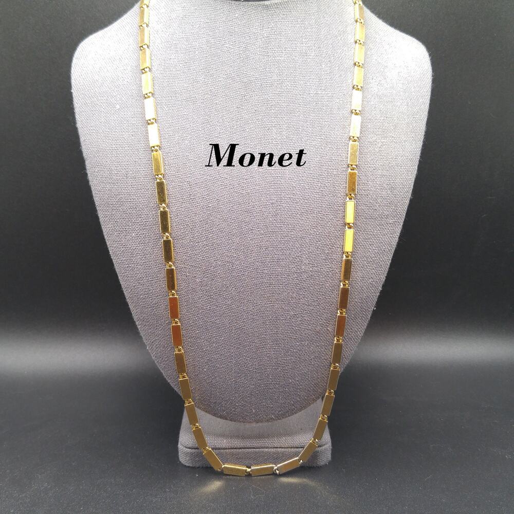 Monet Long Link Necklace, Gold Plated, 1970s Vintage Jewelry